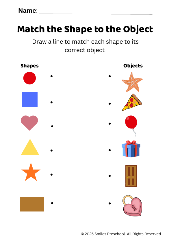 🔺 Match the Shape to the Object | Shapes & Logic | Printable Preschool Learning Activity