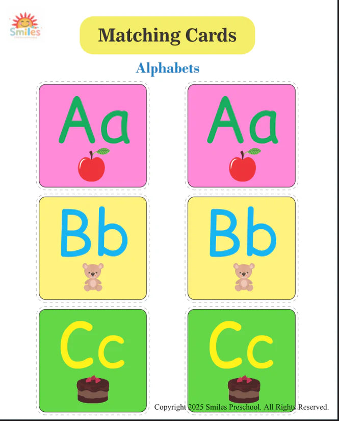 Matching Cards | Printable Preschool Learning Game | Alphabet, Numbers, Colors & Shapes Matching Activity