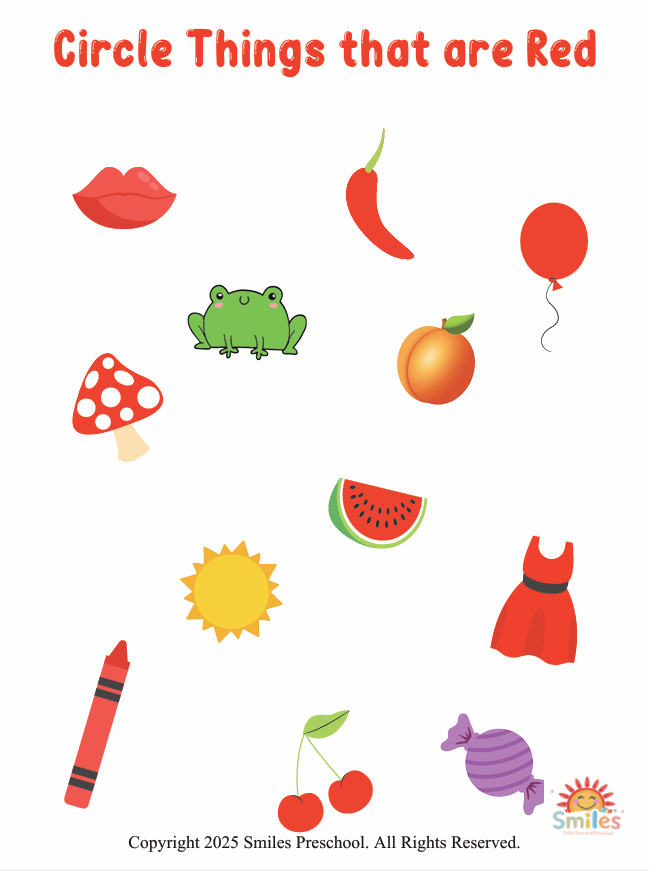 Circle Things That Are Red | Printable Worksheet