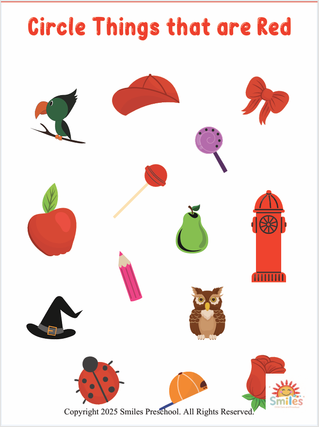 Circle Things That Are Red | Printable Worksheet
