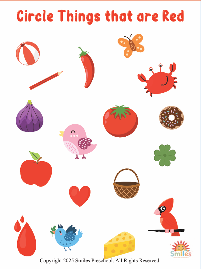 Circle Things That Are Red | Printable Worksheet