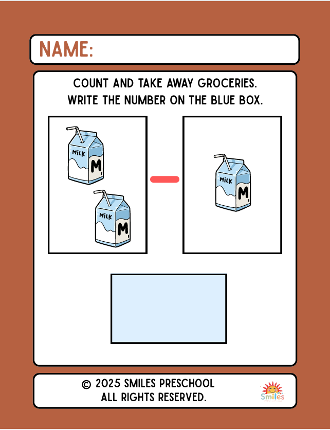 🍇 Fruits in the Cart: Take Some Away | Early Math & Subtraction | Printable Preschool Worksheet